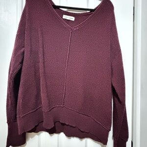 Lucky Brand V-Neck Waffle Textured Sweater in Plum